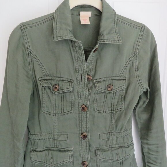 Mossimo Supply Co XS Distressed Olive Green Utility Jacket w/ Adjustable Waist - Picture 1 of 16